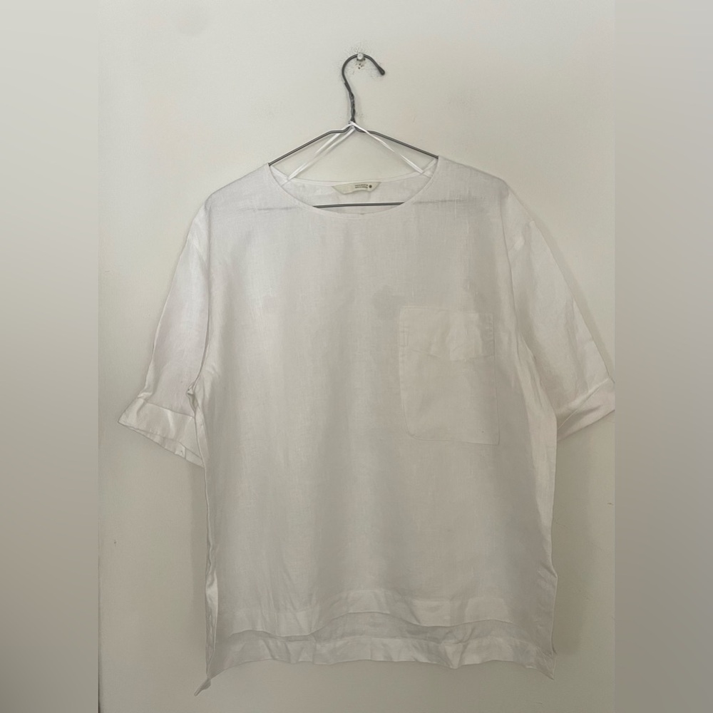 Zara White Linen Blend Boxy Top XS Minimalist Short Sleeve Summer Blouse - Picture 2 of 5